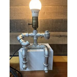 Industrial Retro Farm Rustic Metal Pipe Sitting Man Desk Table Lamp Light